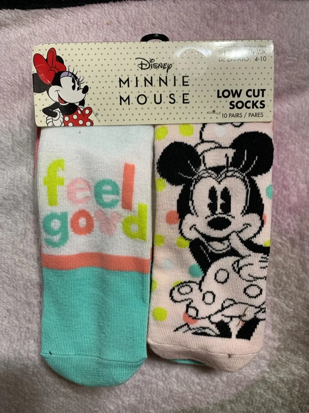 Disney Minnie Mouse Low Cut Socks 10 Pack Size 4-10